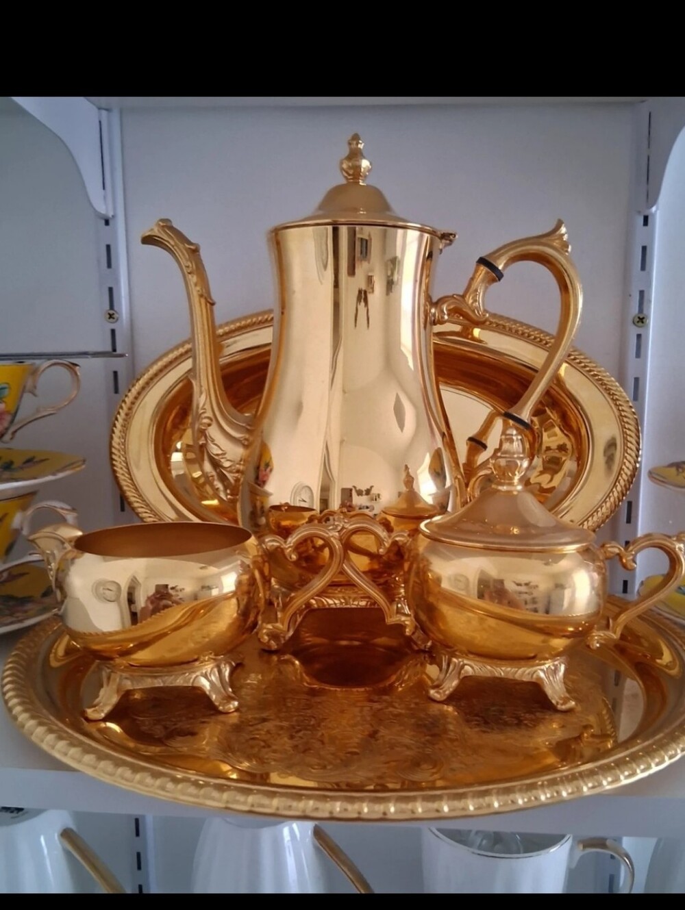 Gold Tea Set Serving Tray - Elegant Home Kitchen Accent